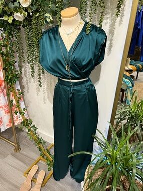 Wrap Crop Top & Wide-Leg Pants Set